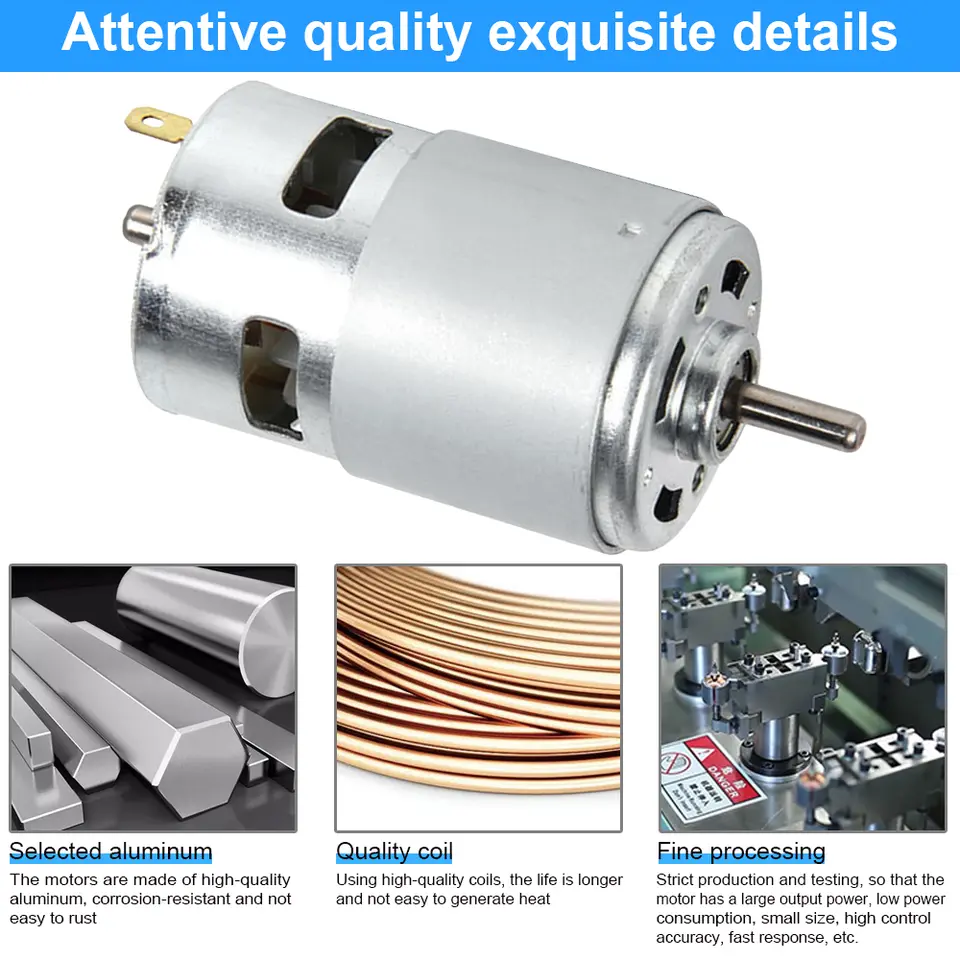 775 DC Motor 12V 3000-15000RPM High Speed Large Torque Motor for Small Drill/Micro Machine Tool with Ball Bearing and Fan Blades image 6