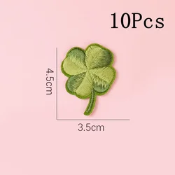 Set of 10 Green Clover Iron - On Patches for Clothing and Accessories (Four - leaf Clover)