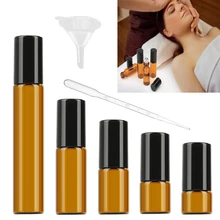 

5pcs/lot 1ml 2ml 2.5ml 3ml 5ml 10ml Amber Thin Glass Roll on Bottle Sample Test Essential Oil Vials with Roller Metal Ball