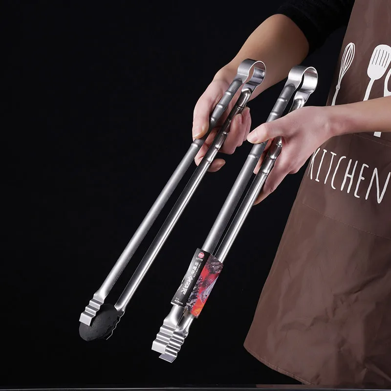 Kitchen Super Long Handle BBQ Steak Tongs Cake Clip Stainless Steel Food Clamp Handy Practical Gadget Cooking Accessories food tongs
