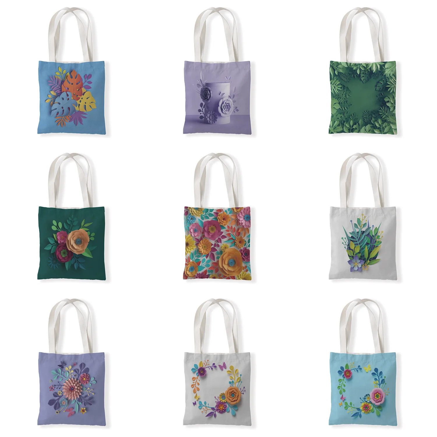 

Women Canvas Shopping Bag Female Canvas Floral Shoulder Bag Eco Handbag Tote Reusable Grocery Shopper Bags Students Book Bag