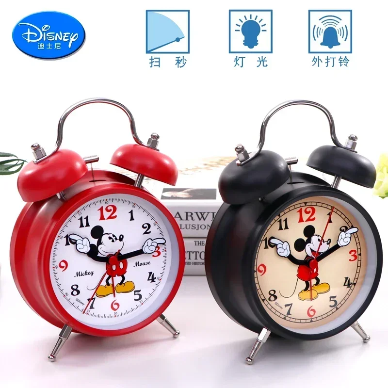 Disney Mickey Creative Metal Loud Alarm Clock for Children Bedside Alarm Wake-up Silent Cute Student Bedroom Red Ban Black