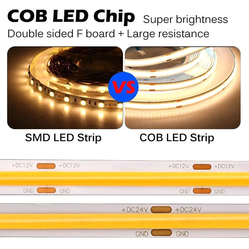 Super Bright Flexible COB LED Strip Light - Neon Tape for Kitchen and Room Decor, 8mm Width, Available in 5m/10m Lengths