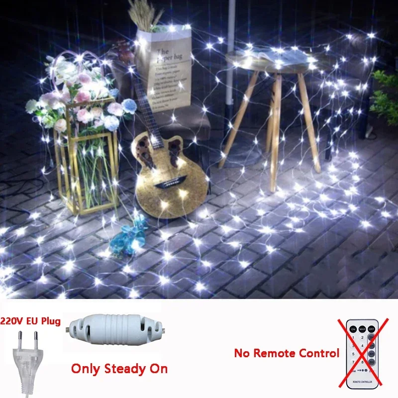 thumbnail image 1 of Guirnalda de luces LED de malla navideña de 3 m, 6 m, 12 m y 18 m, cortina de hadas para exteriores, resistente al agua, para fiestas, jardines, decoración de bodas, 1 of 5