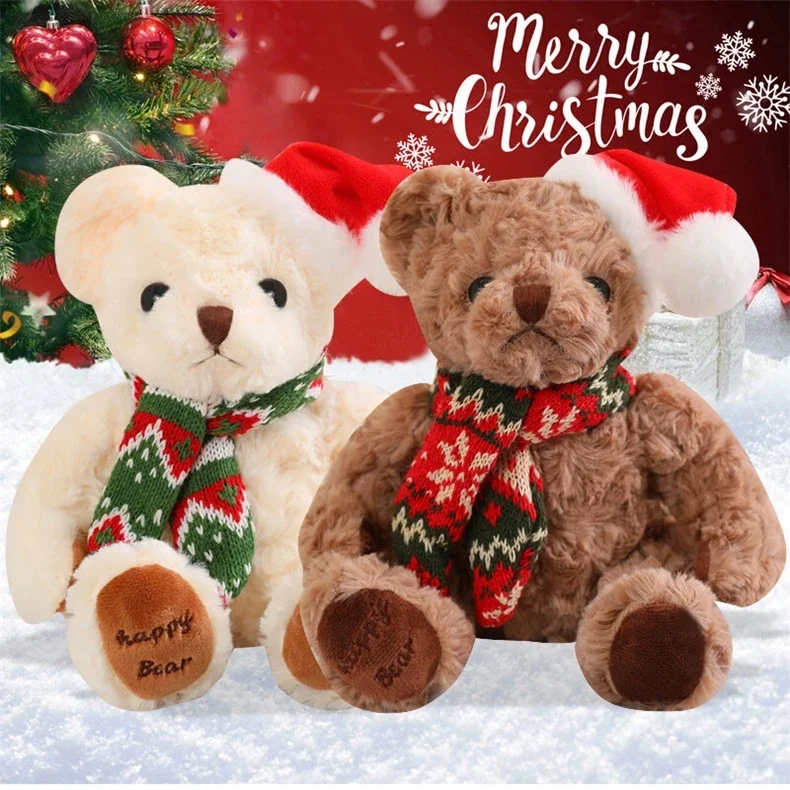 

20cm Christmas Bear Kawaii Plush Toys with Santa Hat Scarf Room Decro Stuffed Animal Kids Toys for Girls Baby Girlfriend Gift