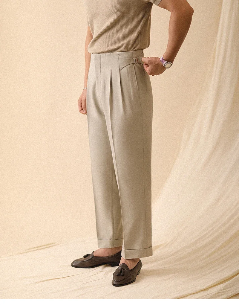 Men's Summer Straight Pants Paris Button Non Ironing Loose Fitting Business Naples Casual Pants High Waisted Office Trousers men business pants suit pants men pants