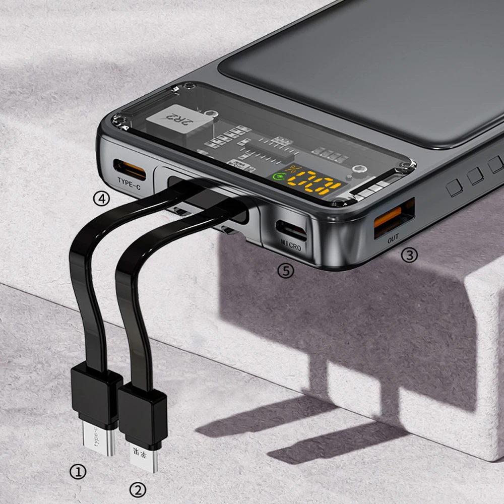 20000mAh Fast Charging Portab Power Bank Built in Cable