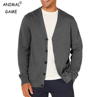 New Men's Long Sleeve Cardigan Sweaters Knitted Sweatcoats Man V Neck Button Lightweight  Sweater Oversize Solid Color Tops