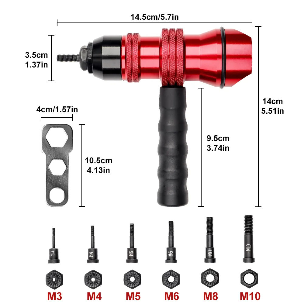 Electric Rivet Nut Gun Adapter, Home DIY Rivet Nut Riveting Tools, M3 M4 M5 M6 M8 M10 Riveting tools, Cordless Riveting Machine 2