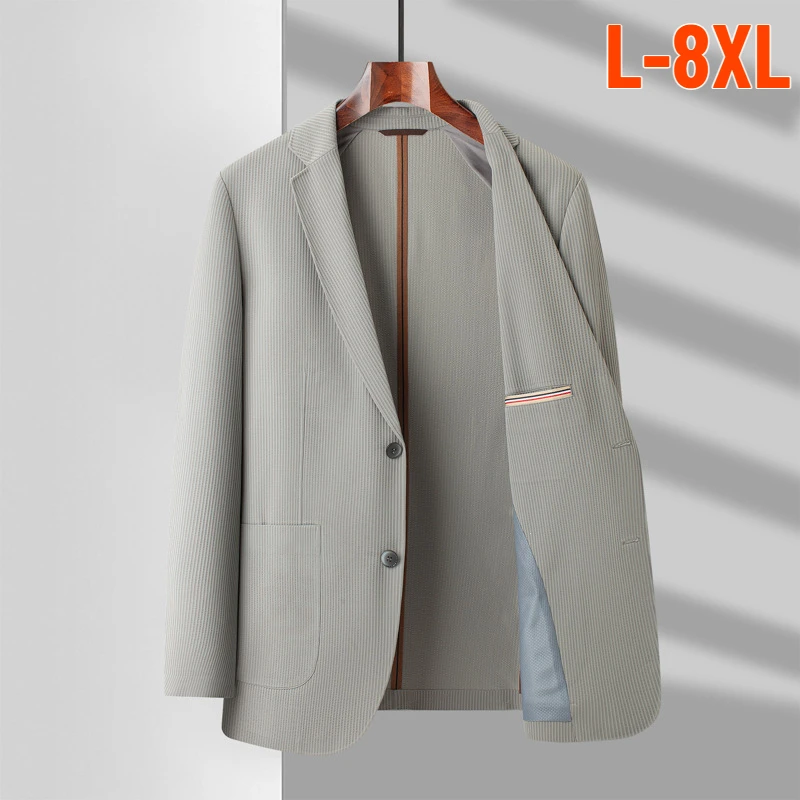 Plus Size 7XL Spring Summer Men's Blazer High Quality Solid Color Single Breasted Business Casual Ice Silk Male Jackets