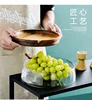 Creative Wooden Cake Pan Food Storage Box with Glass Lid Kitchen Fruit Cake Dessert Nuts Snack Kitchen Storage Box 5