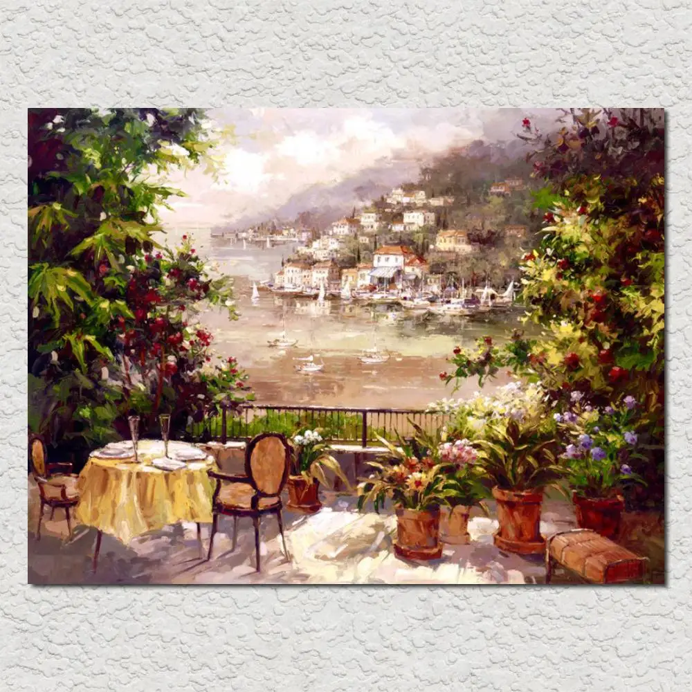 

Canvas Art Oil Paintings Garden Mediterranean Modern Hand Painted Landscapes Artwork for Home Living Room Decor