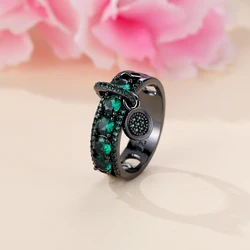 Elegant Royal Blue Stone Ring in Yellow Gold - Luxury Women's Wedding and Engagement Jewelry Gift - 8 (Black Green)