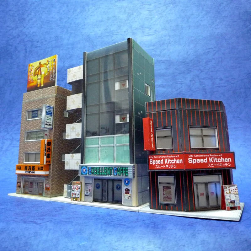 1:150 N-Scale Japanese Building Diorama 3D Paper Model Scene DIY Handmade Ornaments 3 restaurant buildings