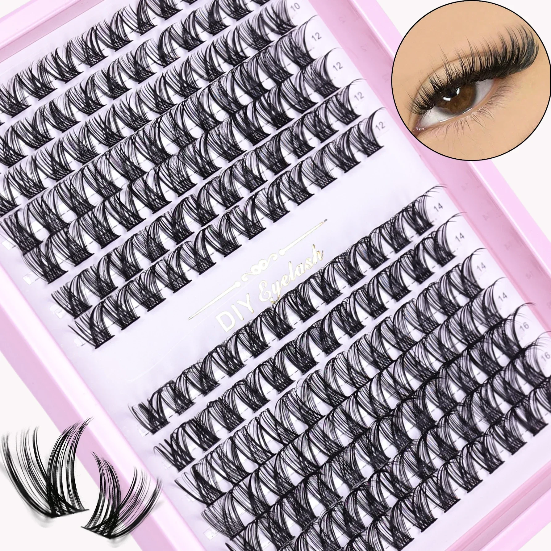 Einzelne Wimpern, 168 Stück Cluster-Wimpern, DIY-Wimpernverlängerung, 10–16 mm Mischungslänge, Wispy Cluster, wiederverwendbare falsche Wimpern, D-Curling