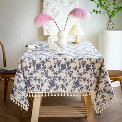 Rustic Coffee Leaves Pattern Waterproof Tablecloth - Cotton Linen Rectangle for Kitchen and Living Room Decor (Retro flowers)