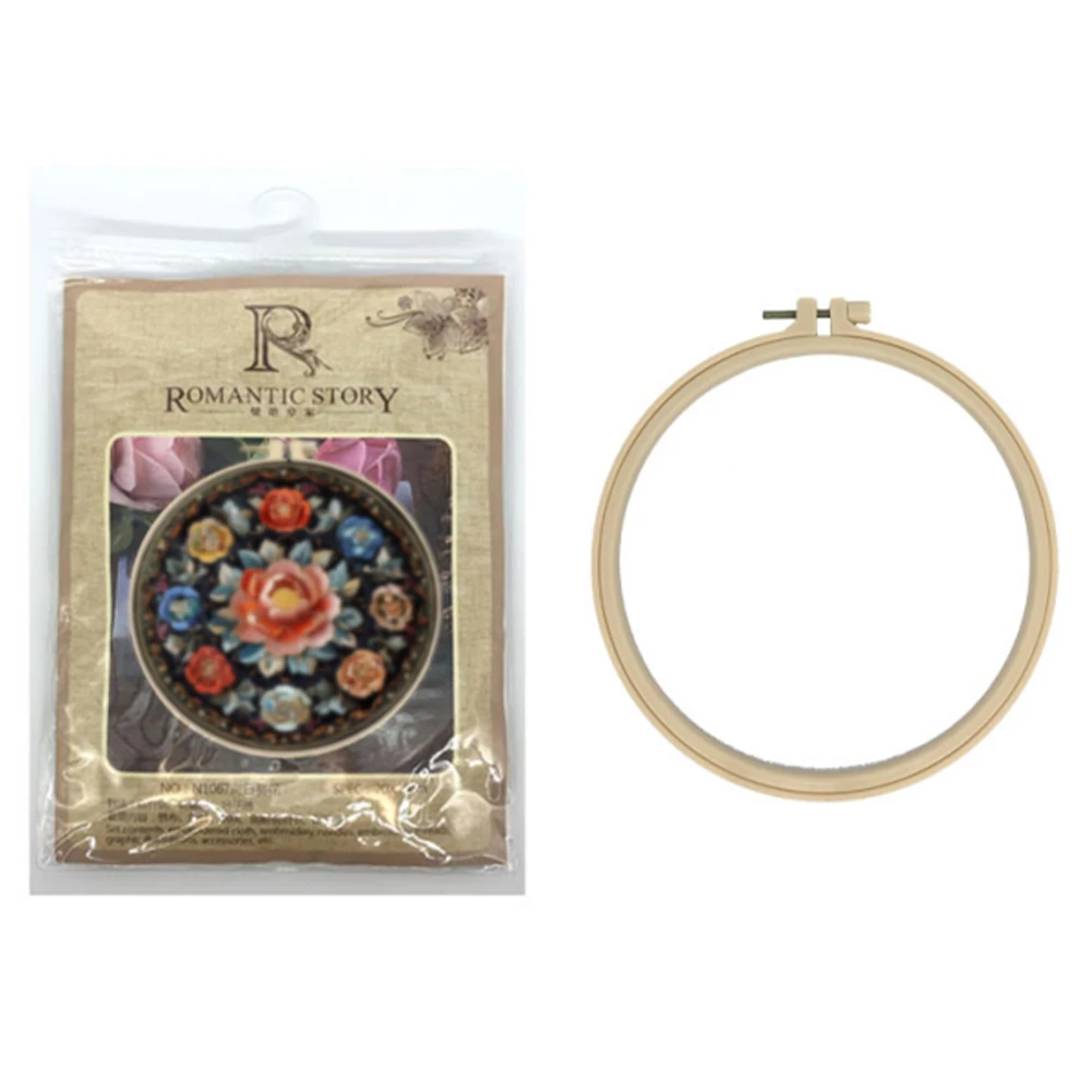 Flower Stamped Cross Stitch Embroidery Kits Hoop Cloth Color Thread