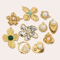 Boucles d'oreilles en pierre naturelle française, 3 pièces/lot, cœur, fleur, acier inoxydable, breloques pour femmes, perle, corail, pendentif, trèfle, bijoux 3