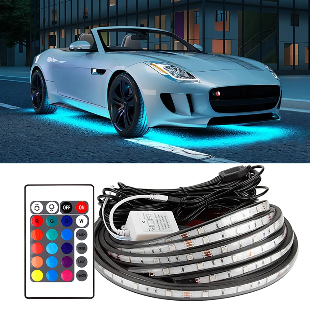

OKEEN LED RGB Car Underglow Lights Flexible Strip Auto Decorative Atmosphere Lamp Remote Control Neon Light LED Underbody Lights