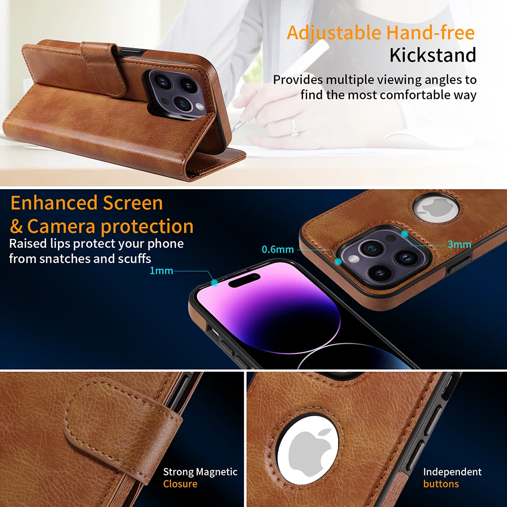 Magnetic Wireless Charge Case for iPhone 15 Pro Max 14 13 12 11 Pro Max 15 Plus Shockproof Leather Wallet Card Slots Flip Cover