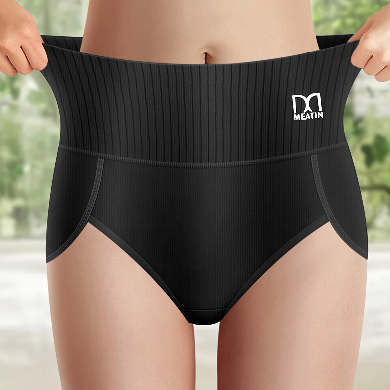 4 pcs High Waisted Tummy Tuck Women's Panties Tummy Tuck Comfortable Cotton Skin-Friendly Breathable Black Triangle Pants 3