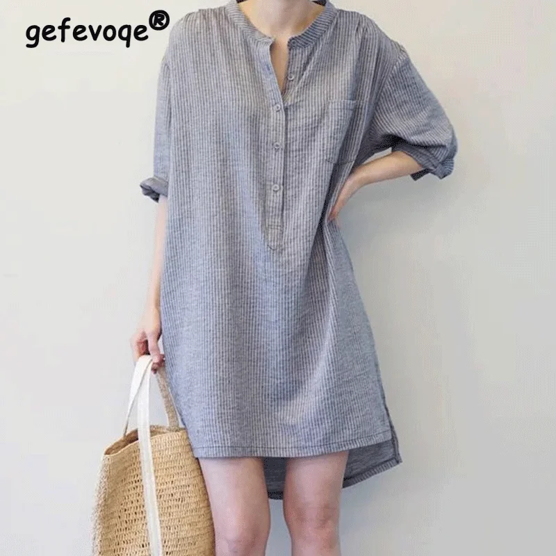 

Summer Autumn Korean Striped Fashion Loose Dress Women Half Sleeve Casual Fashion Vestidos De Fiesta Aesthetic Chic Robe Femme