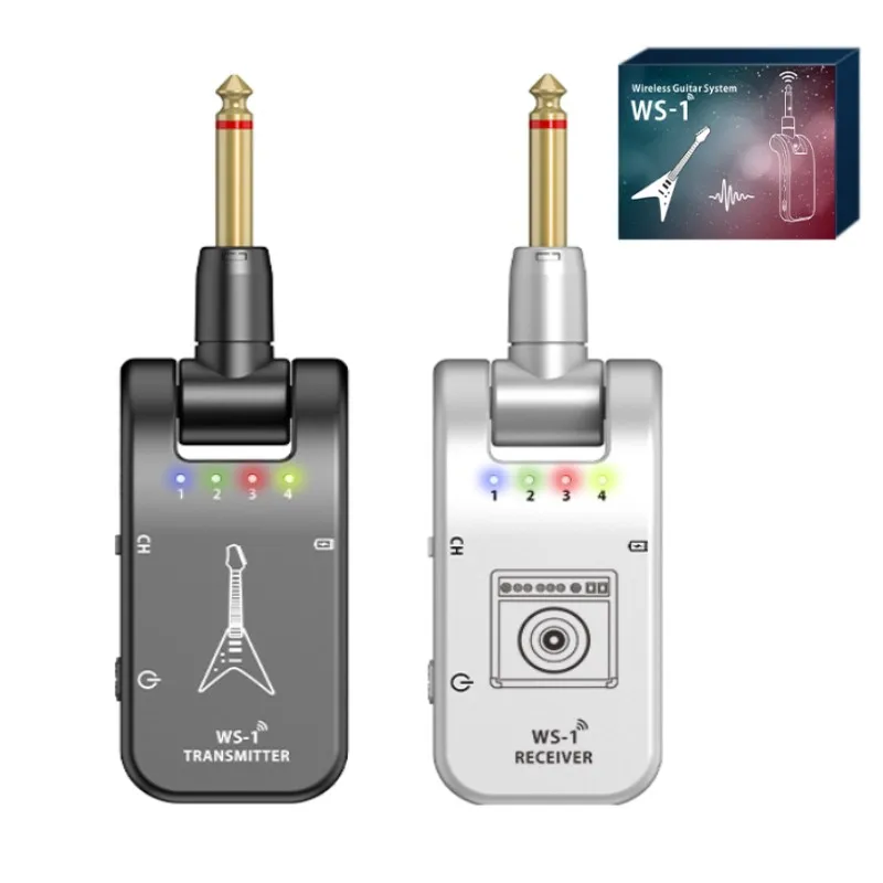 

2.4GHz Guitar Wireless Transmitter and Receiver Guitar System Rechargeable Audio 4 Channels 30m Transmission 282º Rotatable Head