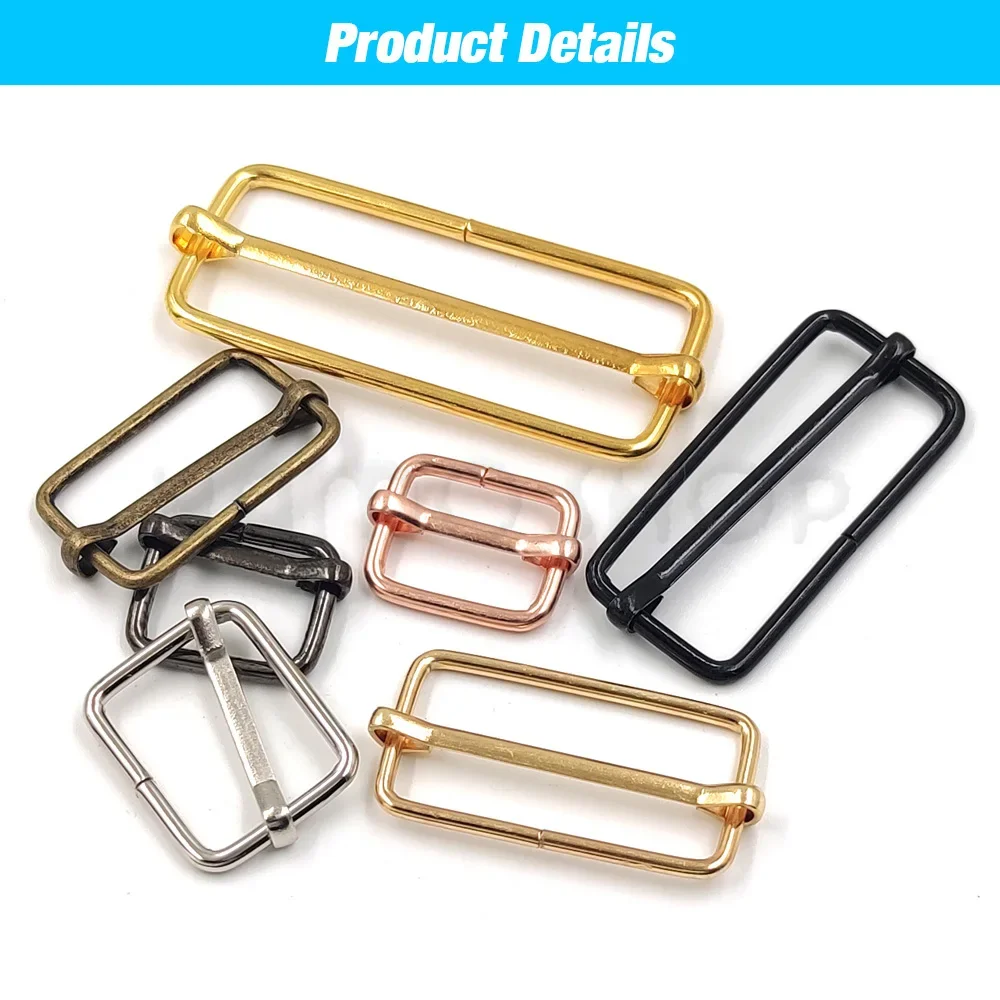 Metal Slides Square Ring Buckles Strap Adjuster 10pcs For Belt Ribbon Strap Bag Hardware Sewing Cat Dog Collar DIY Accessories