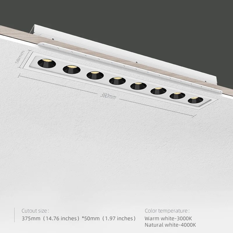 Aisilan Led Downlight Grille Anti-glare Spot Light Embedded Line Lights Rectangle Ceiling Lamp 15W/24W Office Home Shop Decor
