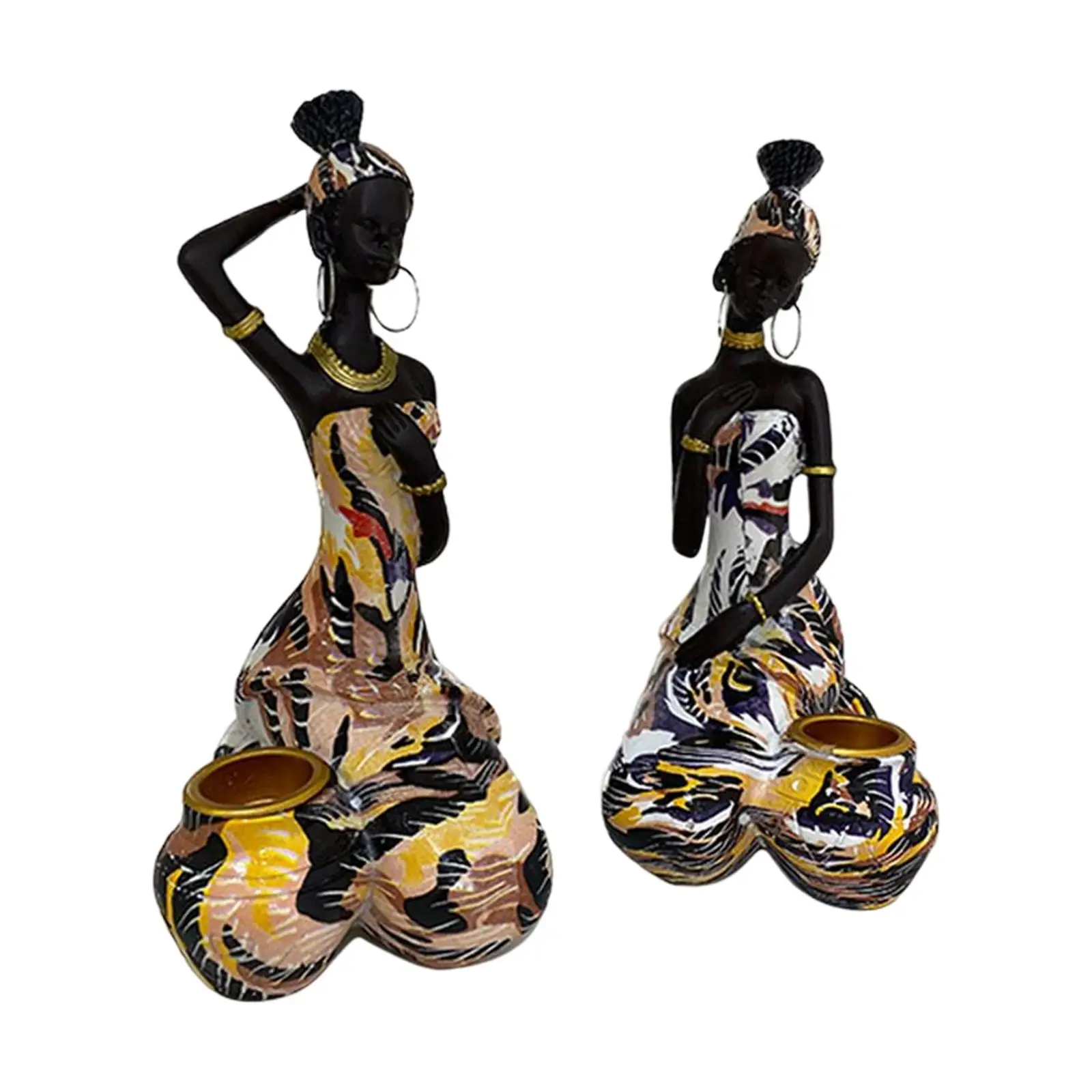 Candle Holder Candlestick Lady Sculpture Collectible Craft African Women Statue for Cafe Desktop Birthday Entrance Home Decor