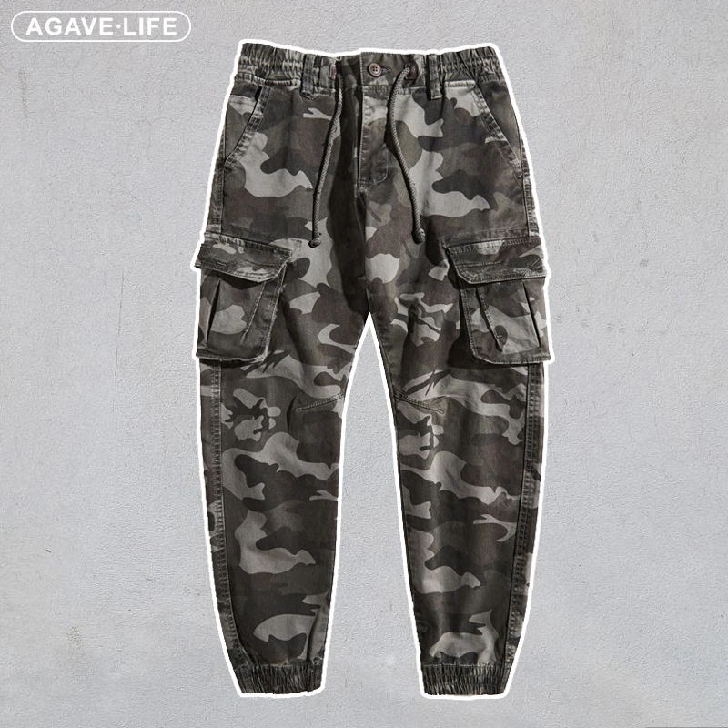 

Camouflage Overalls Spring Autumn New Men's Multi-pocket Casual Pencil Pants Teenagers Male Military Street Washed Men Trousers