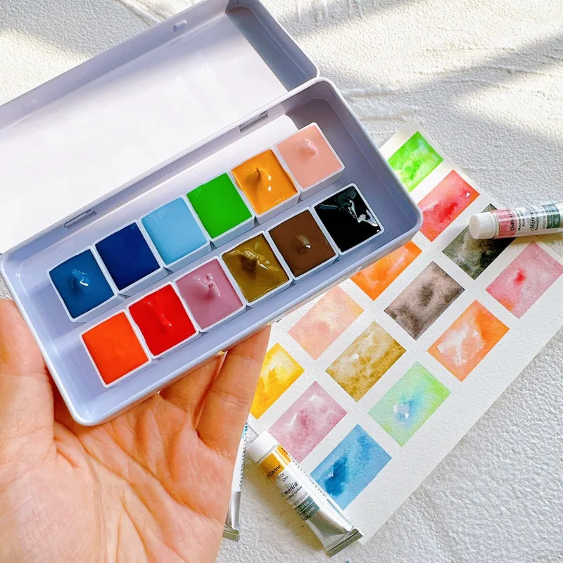 日本画材 日本国産 縄ヶ原 新層化カラー 12色 沈降色 水彩絵の具 サブ