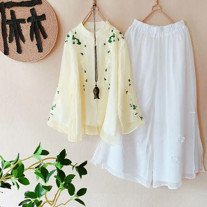 Vintage Cotton Linen Floral Print Chinese Tang Suit Women Summer Loose Traditional Hanfu Top Elegant National Style Blouse 4XL