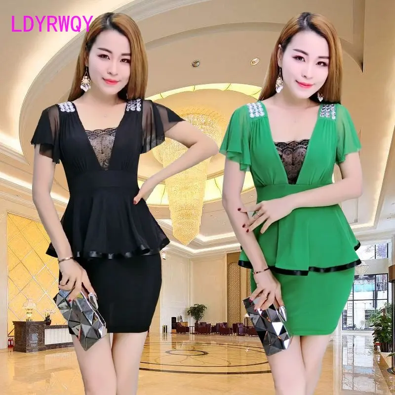 

Nightclub sexy dress women's 2023 summer dress new low-cut, skinny and belly covering Miss night club technician