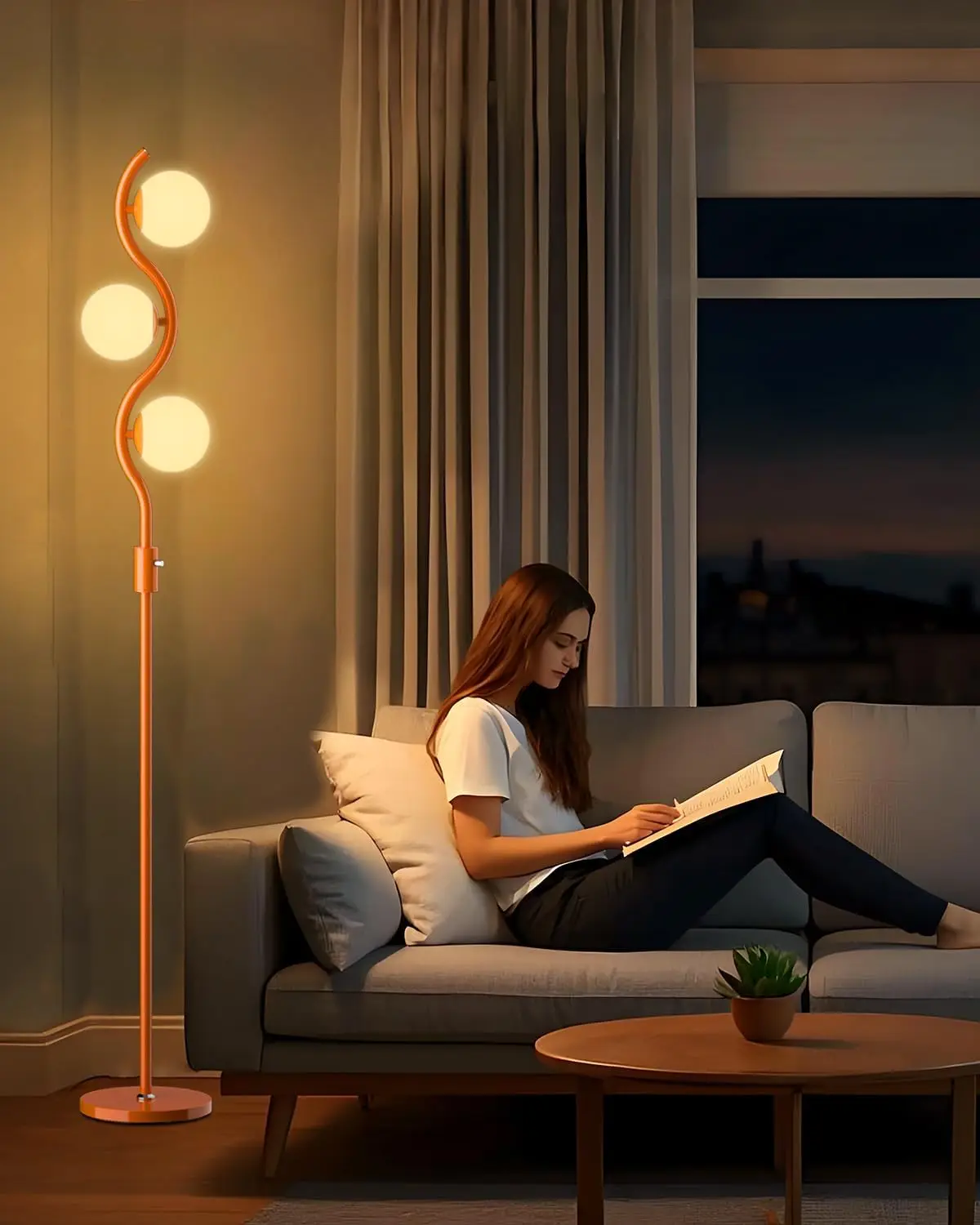 3 globe dimmable floor lamp with orange shades