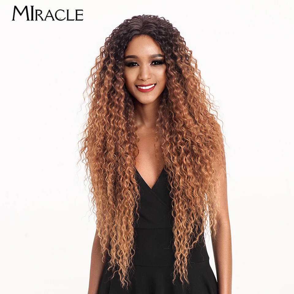 MIRACLE 31'' Curly Wigs Female Synthetic Lace Front Wigs for Women Cosplay Ombre Brown Red Blonde Wig Heat Resistant  Lace Wig