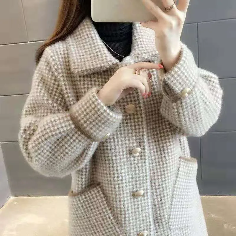 2023 New Women Woolen Overcoat Simple Square Collar No Hair Loss Thicken Coat  Mid Length Version Jacket Wool Spinning Outwear