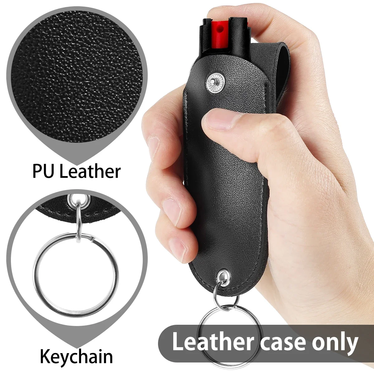 Pfefferspray-Tasche aus PU-Leder Schwarz mit Schlüsselanhänger