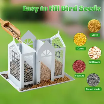 1 Outdoor Hanging Wild Bird Feeder, Large Capacity, Large Birdhouse with Metal Mesh Cover and Seed Tray, Suitable for Titles, Red Birds, Titles, Hummingbirds, Squirrel Protection and Weather-Resistant Metal Outdoor Garden Courtyard Decoration Bird Feeding Station, Gift for Use. 3