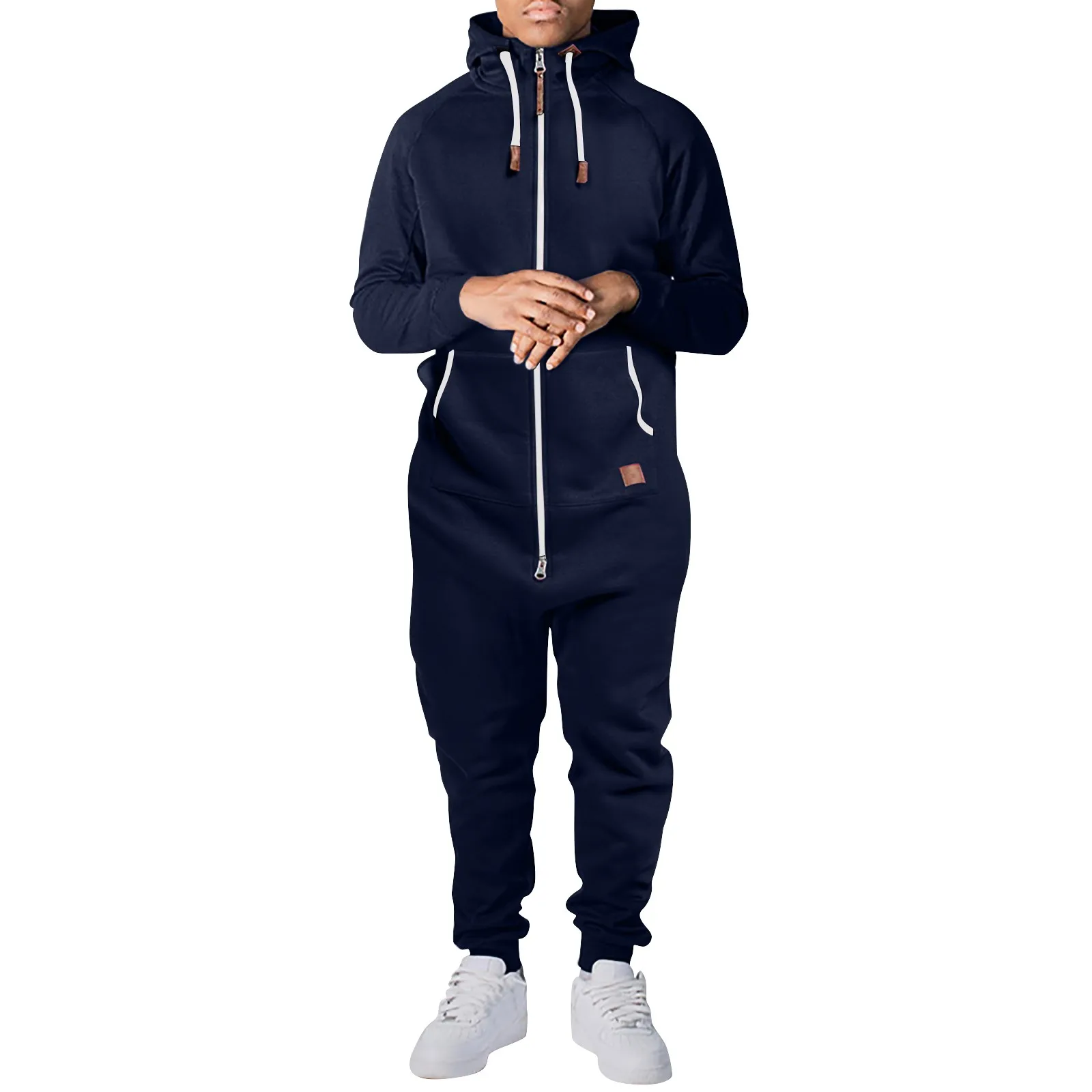 Mens Solid Zip Up Jumpsuit Ovesized Hooded Turtleneck Tracksuit Onesie Spring Large Size Overalls Jogger Hoodie Adult Romper feynzz 2022 spring and autumn new denim overalls nine point pants women s loose fat mm slim student jumpsuit tide brand