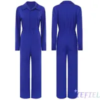 Women Cargo Pants One-Piece Suit Full Long Coverall Sports Casual Solid Color Turn-Down Collar Jumpsuit for Work Travel Holiday