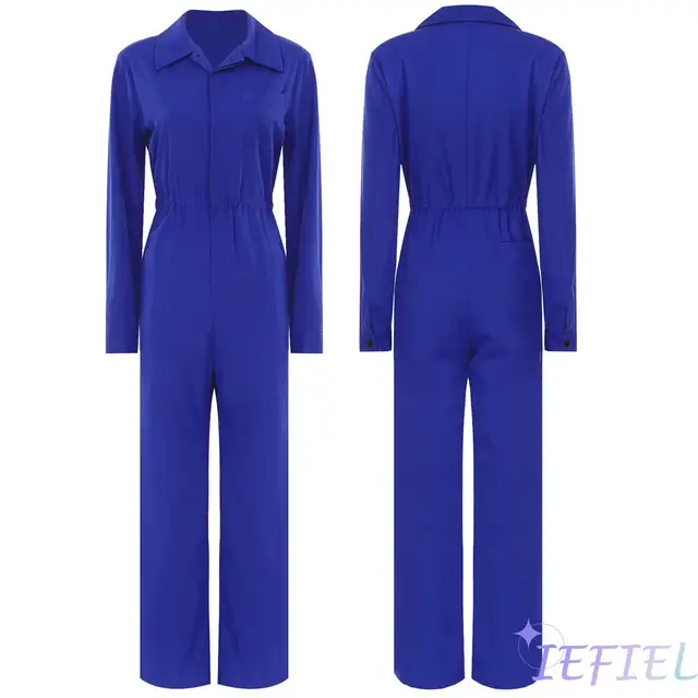 Women Cargo Pants One-Piece Suit Full Long Coverall Sports Casual Solid Color Turn-Down Collar Jumpsuit for Work Travel Holiday