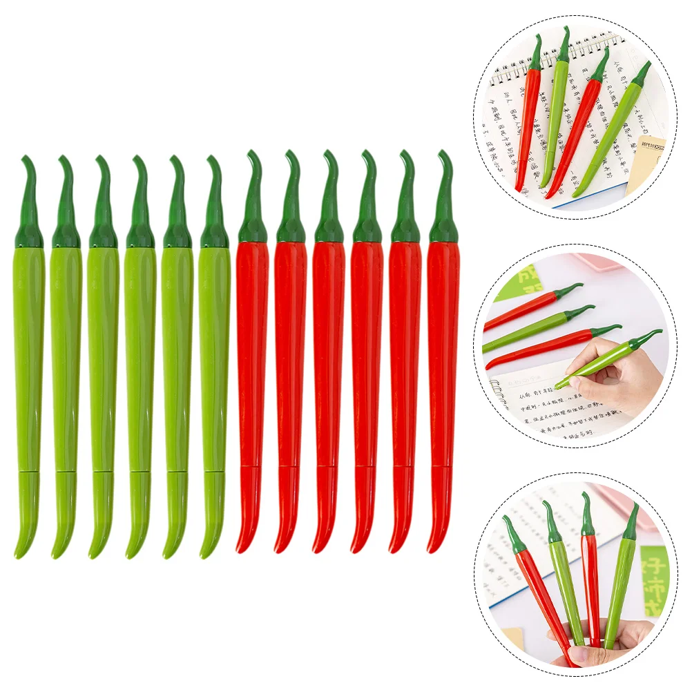 

12Pcs Pen Pepper Chili Cartoon Shape Vegetable Novelty Gel Pens Stationery Office Desk Decor Fake Model