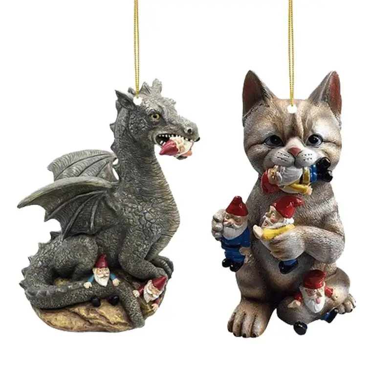 

Christmas Tree Cat/Dragon Animal Ornament Resin weatherproof Cute Animal hanging Pendent for Home Car Rearview Mirror Decoration