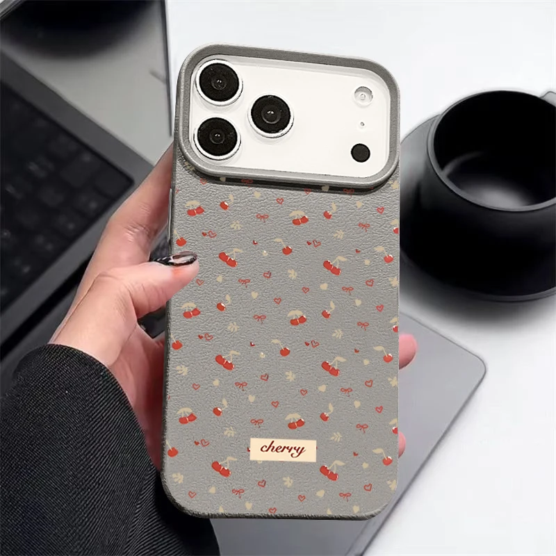 Little Cherry Leather Texture Shockproof Phone Case
