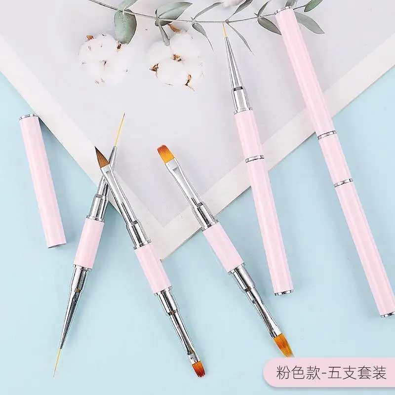 Dual-ended Nail Brush French Stripe Brushes Manicure Liner Brush 3D Tips Ultra-thin Line Drawing Pen UV Gel Painting Brushes 4