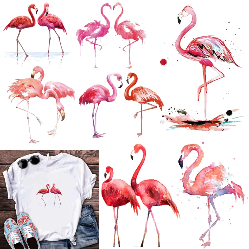 Pink Flamingo Iron-on Transfers for Clothing Fusible Clothing Patch Heat Transfer Stickers for T Shirt Thermoadhesive Patches