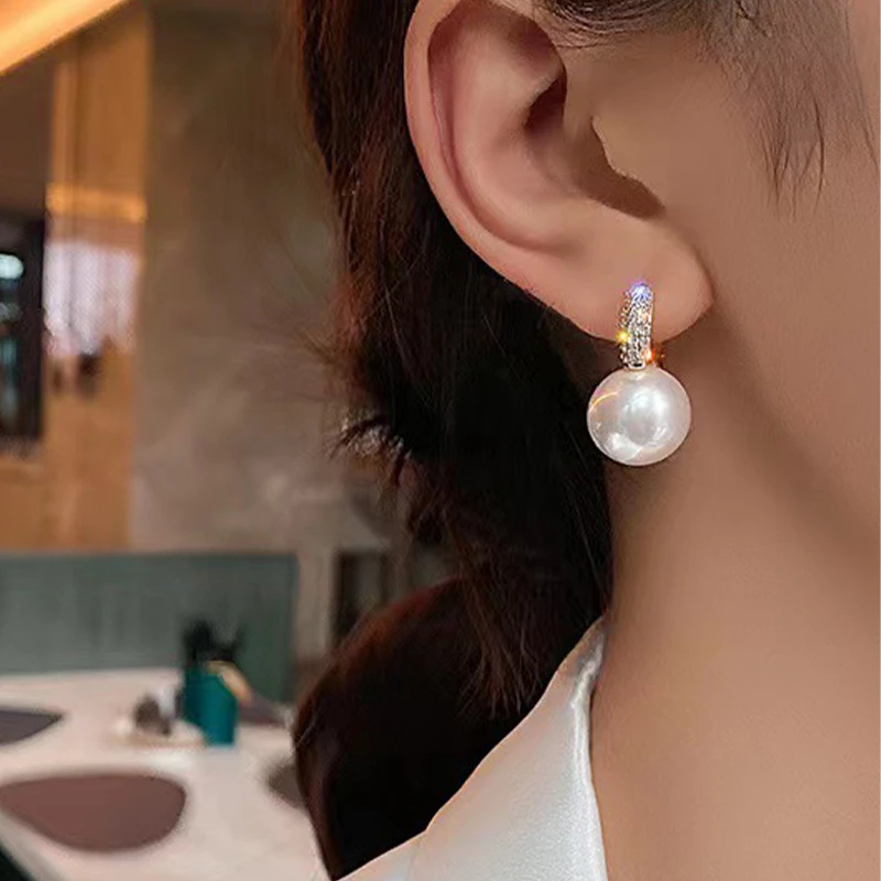 2022 pendientes de perlas románticos moda, joyería, pendientes de gota de circón para mujer, adornos de fiesta de boda de temperamento al por mayor| | - AliExpress