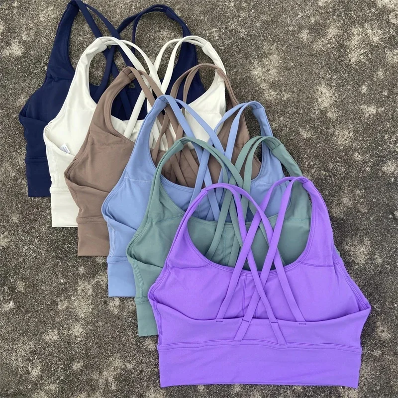 Cross Straps Sports Bra Women Gym Sports Top High Support Fitness Bralette Yoga Vest Push Up Running Underwear with Chest Pad