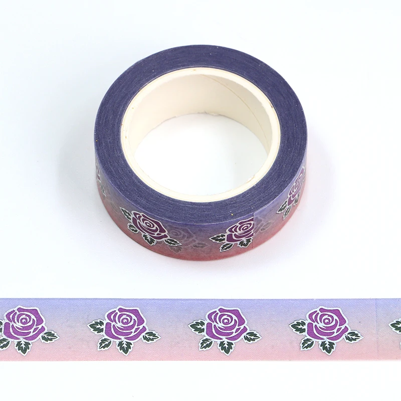 

2022 New 1PC 15mm*10m Decorative Valentine Silver Foil Rose Washi Tape Scrapbooking Masking Tape Office mask washi tape
